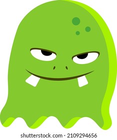 Green blob with evil smile. Cartoon alien monster