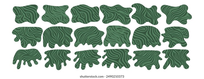 Green blob form, figure abstract bush. Graphic irregular blot color design amoeba, eco bubble shrubbery element. Splotch liquid melt fluid shrub, blotch uneven isolated. Asymmetric minimal spot set