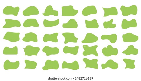 Conjunto de manchas verdes. Deformar la forma orgánica del fluido. Silueta de ameba. Vector. Abstractas forma de ameba orgánica verde blob con Ilustración vectorial. Colección de Elementos gráficos irregulares en forma de mancha redonda. 