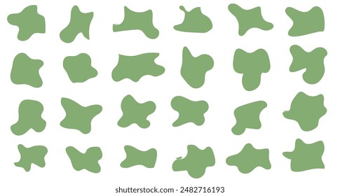 Green blob set. Deform fluid organic shape. Amoeba silhouette. Vector . Abstract green organic amoeba blob shape with vector illustration. Collection of irregular round stain shape graphic elements. 