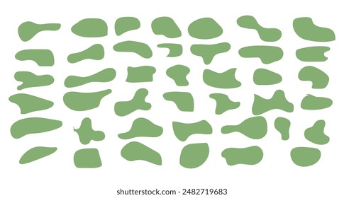 Green blob set. Deform fluid organic shape. Amoeba silhouette. Vector . Organic blobs set icon. Random shapes cube drop. Collection of irregular round stain shape graphic elements.