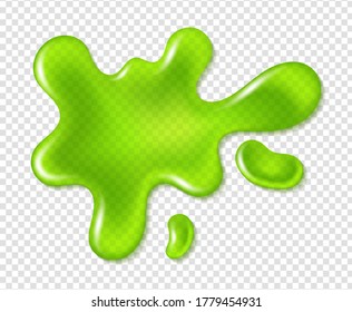 Green blob splatter slime. Realistic dirty mucus, paint drip, bright toxic shiny liquid, spot of poison dribble silhouette vector template isolated on transparent background