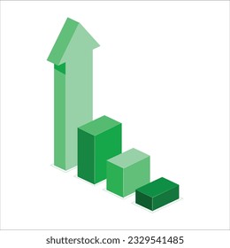 Green block stacking as step stair with arrow up. concept of business growth success process, career path, target, planning and development for corporation. economic investment profit growth. 1933