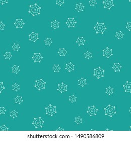 Green Blockchain technology Bitcoin icon isolated seamless pattern on green background background. Abstract geometric block chain network technology business. Vector Illustration