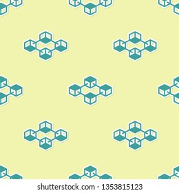 Green Blockchain technology icon isolated seamless pattern on yellow background. Cryptocurrency data sign. Abstract geometric block chain network technology business. Flat design. Vector Illustration