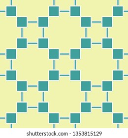 Green Blockchain technology icon isolated seamless pattern on yellow background. Cryptocurrency data sign. Abstract geometric block chain network technology business. Flat design. Vector Illustration