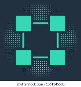Green Blockchain technology icon isolated on blue background. Cryptocurrency data. Abstract geometric block chain network technology business. Abstract circle random dots. Vector Illustration