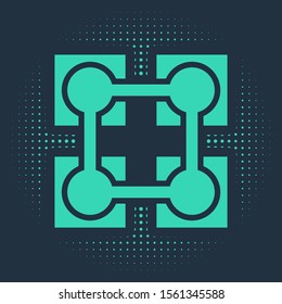 Green Blockchain technology icon isolated on blue background. Cryptocurrency data. Abstract geometric block chain network technology business. Abstract circle random dots. Vector Illustration