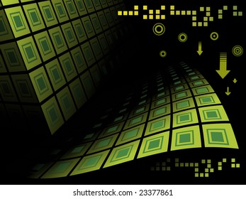 green blocks on abstract black background