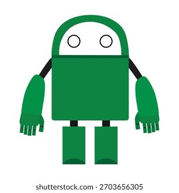 Green blocky robot character with square body, Vector illustration