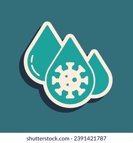 Green Blood test and virus molecule coronavirus icon isolated on green background. Coronavirus, COVID-19. 2019-nCoV. Long shadow style. Vector