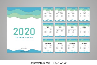Green and Blue 2020 New Year Paper cut Calendar Template