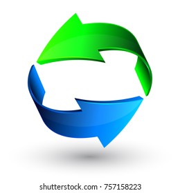 Green and blue 3d arrows, vector.