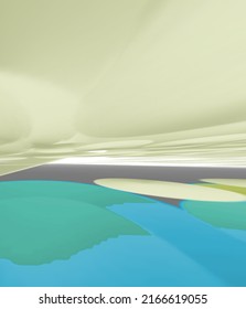 Green and blue abstract art landscape banner design with wave pattern in vintage style.