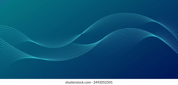 Green and blue abstract background with flowing particle lines and dots. technology light effect digital technology future innovation big data internet network of Vector illustration