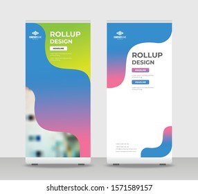 green blue Abstract Shapes Modern Exhibition Advertising Trend Business Roll Up Banner Stand Poster Brochure flat design template creative concept. White background Roll Up EPS. Presentation Cover