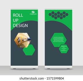 Green blue Abstract Shapes Modern Exhibition Advertising Trend Business Roll Up Banner Stand Poster Brochure flat design template creative concept. Green blue Roll Up EPS. Presentation Cover