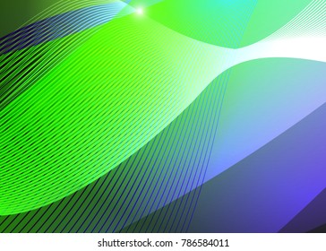 Green and blue abstract template for card or banner. Metal Background with waves and reflections. Business background, silver, illustration. Illustration of abstract background with a metallic element