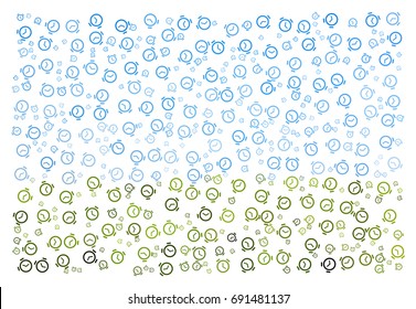 Green and blue - abstract vector illustration background texture made of alarm clocks
