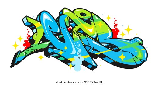 Green And Blue Abstract Word Lets Graffiti Style Font Lettering Vector Illustration Template