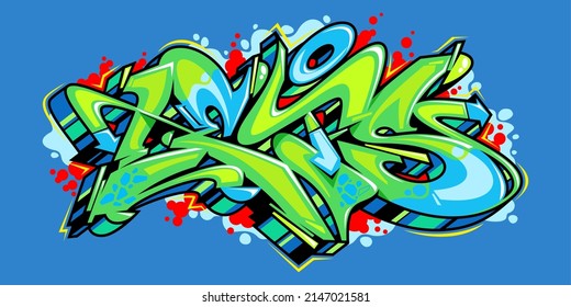 Green And Blue Abstract Word Lets Graffiti Style Font Lettering Vector Illustration Template