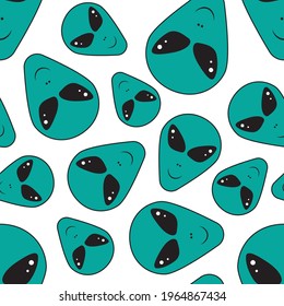 Green blue aliens on black background seamless pattern for wrapping, wallpaper, textile, paper, fashion and more. Vector illustration.