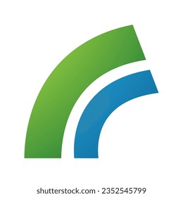 Green and Blue Arc Shaped Letter R Icon on a White Background