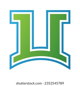 Green and Blue Arch Shaped Letter U Icon on a White Background
