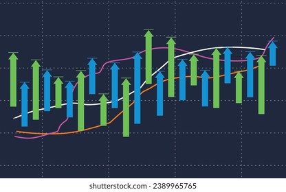 green and blue arrow graphs pointing upwards, stock trading market graphs, the economy is rising