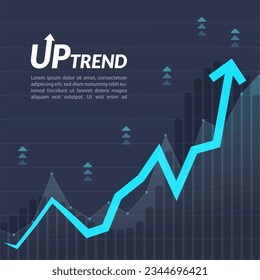 Gráfica de tendencia de flecha azul verde y gráfico de barras en temas digitales y tecnológicos, mostrando el crecimiento financiero con visualización de datos moderna. Perfecto para proyectos, presentaciones e informes relacionados con la tecnología.