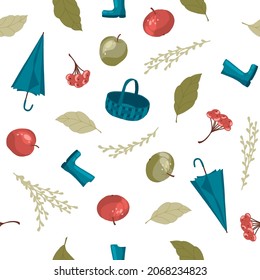 Green and blue autumn mood board texture. Colorful seamless pattern. Flat stock vector illustration.