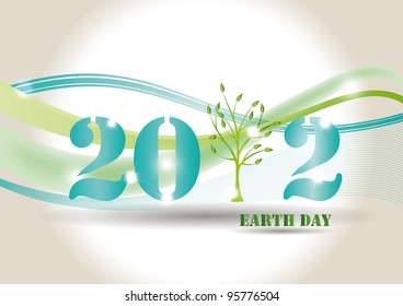 Green and blue background on earth day with tree