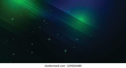 Green and blue background in vector illustration with glow and movement, with parallel lines, bright geometric shape.