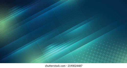 Green and blue background in vector illustration with glow and movement, with parallel lines, bright geometric shape.