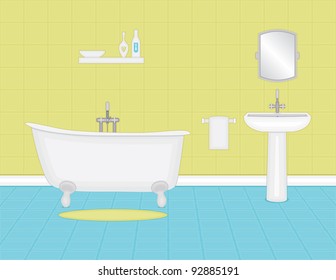 green and blue bathroom interior with bath and sink
