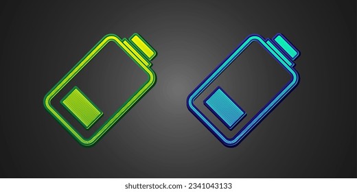 Leuchtenanzeige für grüne und blaue Batterien einzeln auf schwarzem Hintergrund.  Vektorgrafik