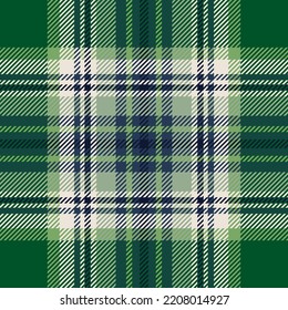 Green, blue and beige tartan plaid. Scottish pattern fabric swatch close-up. 