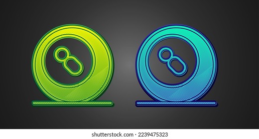 Green and blue Billiard pool snooker ball with number 8 icon isolated on black background.  Vector