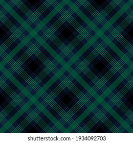 Green, blue and black argyle plaid. Tartan pattern for textile, paper and other prints.