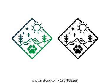Green blue and black color of animal paw in nature illustration design
