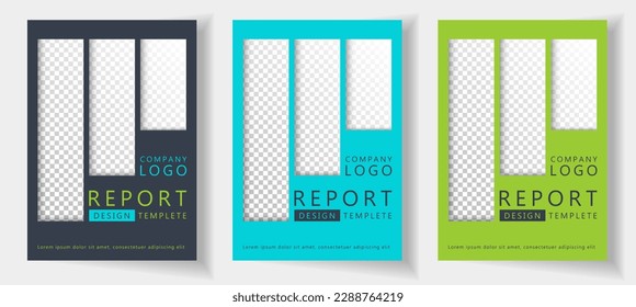 green blue black covers with empty backgrounds. Annual report layouts, business brochure front pages. Empty space for corporate photos. Business cover page templates collection 