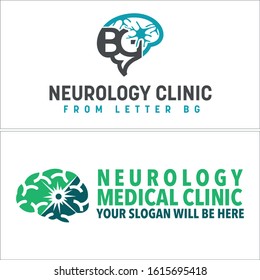 Green Blue Black Letter BG With Brain Dendrite Cell Logo Icon Idea Vector Suitable For Medical Pharmaceutical Neurology Consulting Clinic Education
