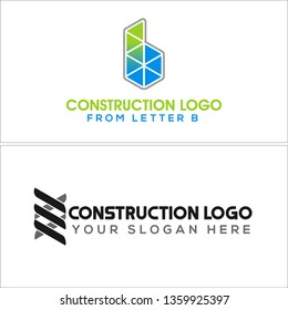 Green blue black line art building letter b combination mark logo design concept suitable for construction drilling telecom networks companies