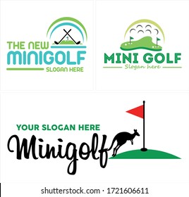 Green Blue Black Symbol Golf Course With Flagpole Stick Ball Golf And Kangaroo Logo Design Vector Suitable For Sport Mini Golf Family Rental Park Outdoor Animal Nature