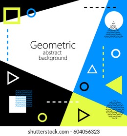 green blue black white abstract geometric vector background, geometric elements, triangle, square, circle, rhombus, postcard