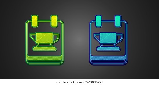 Icono de herramienta de yunque verde y azul herrero aislado sobre fondo negro. Forjamiento de metales. Herramienta de forja.  Vector