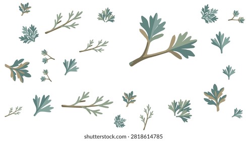 green blue botanical leaves scattered with organic shapes natural delicate elements for decoration and crafts