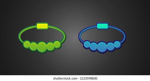 Green and blue Bracelet jewelry icon isolated on black background. Bangle sign.  Vector