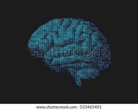 Green blue brain combine with digital infomation text on dark BG