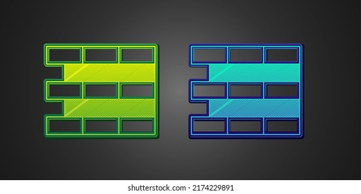 Green and blue Bricks icon isolated on black background.  Vector